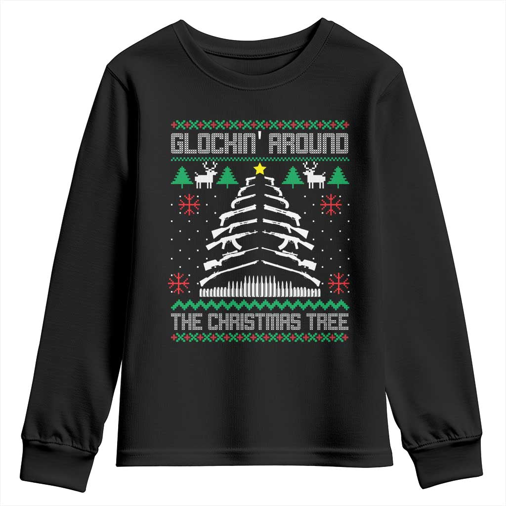 Christmas Gun Lover Youth Sweatshirt Glocking Around The Christmas Tree TS09 Black Print Your Wear