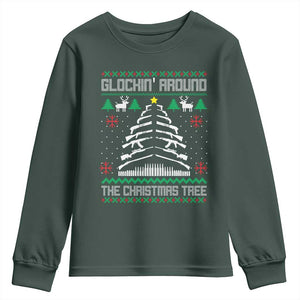 Christmas Gun Lover Youth Sweatshirt Glocking Around The Christmas Tree TS09 Dark Forest Green Print Your Wear