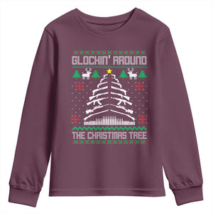 Christmas Gun Lover Youth Sweatshirt Glocking Around The Christmas Tree TS09 Maroon Print Your Wear