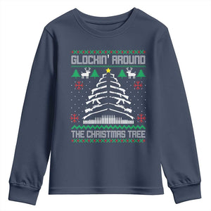Christmas Gun Lover Youth Sweatshirt Glocking Around The Christmas Tree TS09 Navy Print Your Wear