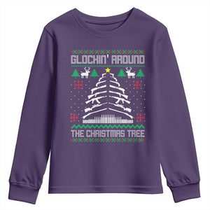 Christmas Gun Lover Youth Sweatshirt Glocking Around The Christmas Tree TS09 Purple Print Your Wear