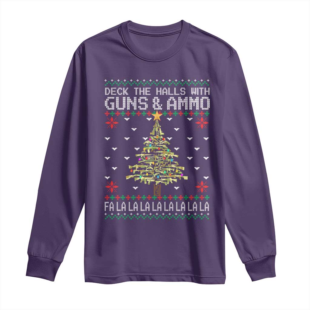 Christmas Gun Lover Long Sleeve Shirt Deck The Halls With Guns And Ammo TS09 Purple Print Your Wear