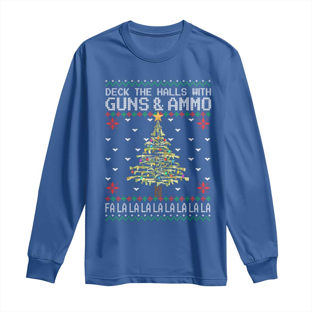 Christmas Gun Lover Long Sleeve Shirt Deck The Halls With Guns And Ammo TS09 Royal Blue Print Your Wear