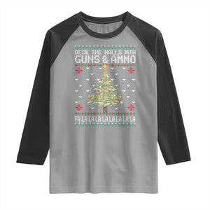 Christmas Gun Lover Raglan Shirt Deck The Halls With Guns And Ammo TS09 Sport Gray Black Print Your Wear