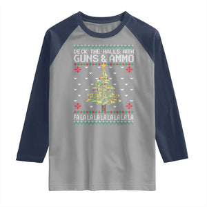 Christmas Gun Lover Raglan Shirt Deck The Halls With Guns And Ammo TS09 Sport Gray Navy Print Your Wear