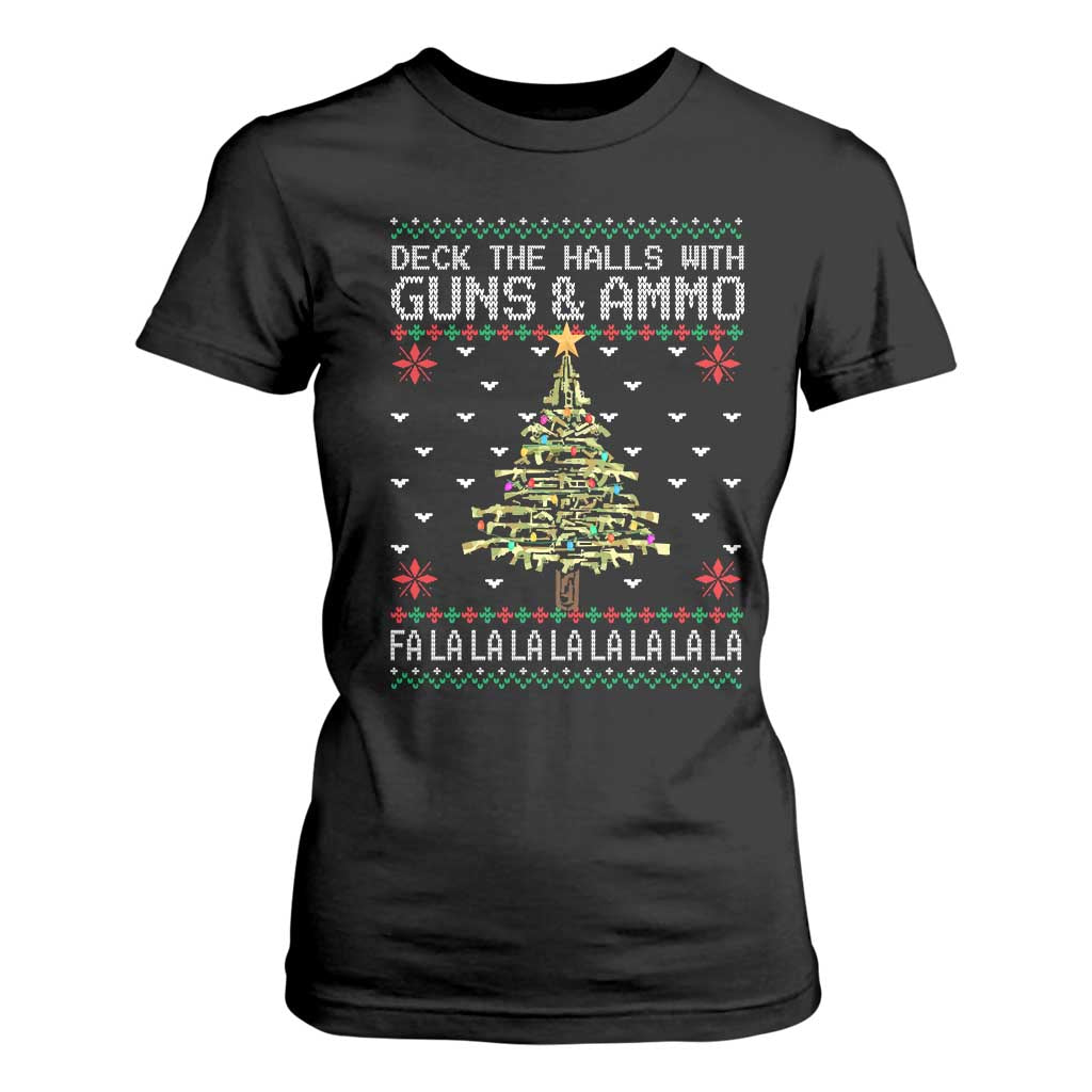Christmas Gun Lover T Shirt For Women Deck The Halls With Guns And Ammo TS09 Black Print Your Wear