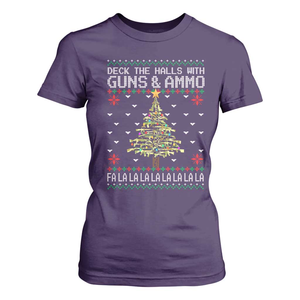 Christmas Gun Lover T Shirt For Women Deck The Halls With Guns And Ammo TS09 Purple Print Your Wear