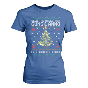 Christmas Gun Lover T Shirt For Women Deck The Halls With Guns And Ammo TS09 Royal Blue Print Your Wear