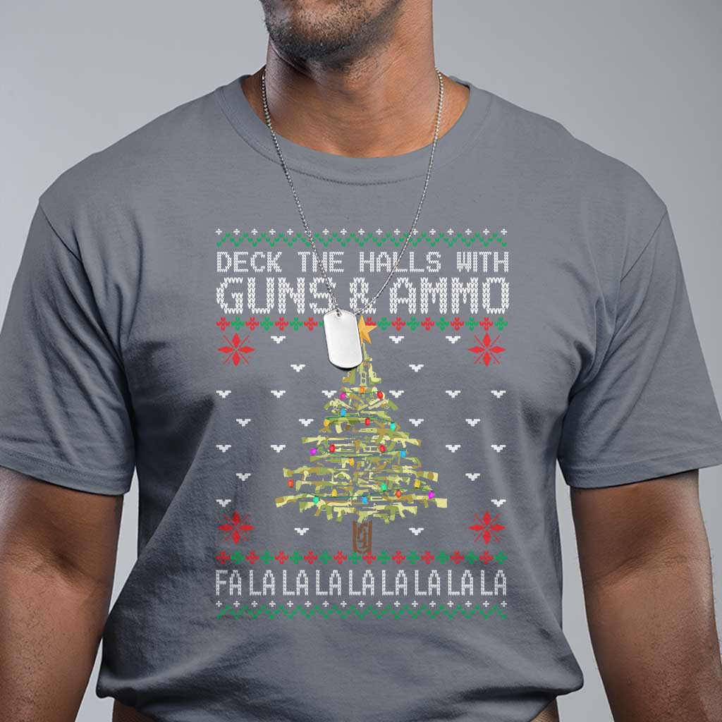 Christmas Gun Lover T Shirt Deck The Halls With Guns And Ammo TS09 Charcoal Print Your Wear