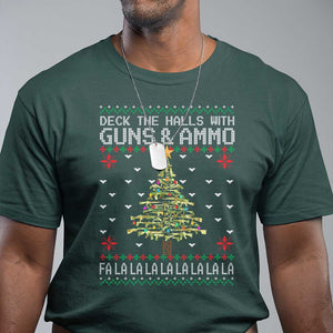 Christmas Gun Lover T Shirt Deck The Halls With Guns And Ammo TS09 Dark Forest Green Print Your Wear