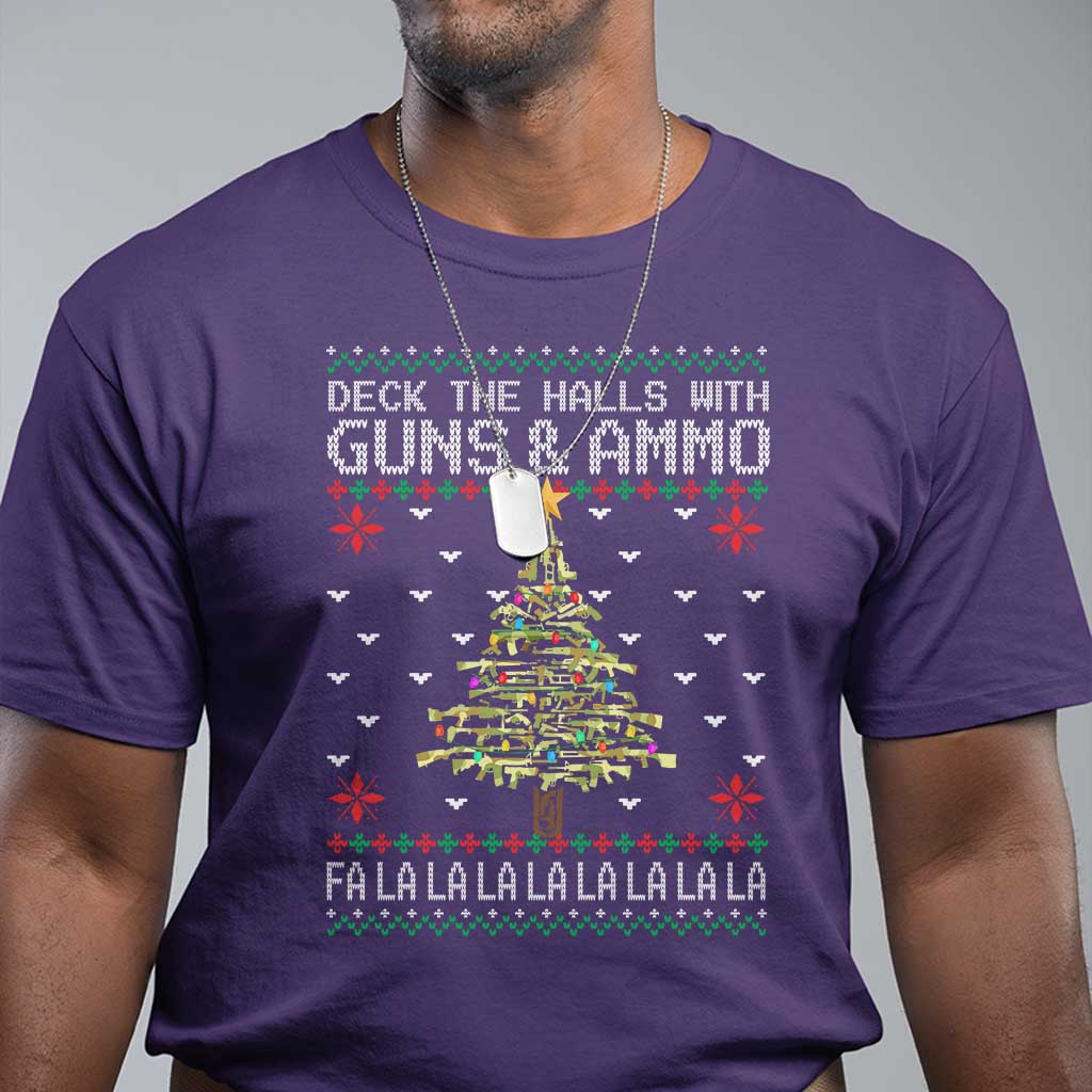 Christmas Gun Lover T Shirt Deck The Halls With Guns And Ammo TS09 Purple Print Your Wear