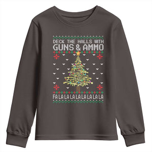 Christmas Gun Lover Youth Sweatshirt Deck The Halls With Guns And Ammo TS09 Dark Chocolate Print Your Wear