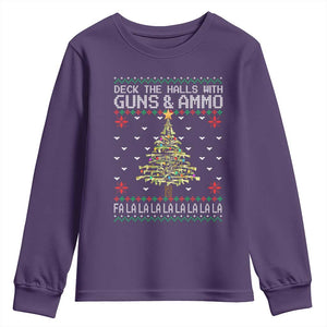 Christmas Gun Lover Youth Sweatshirt Deck The Halls With Guns And Ammo TS09 Purple Print Your Wear