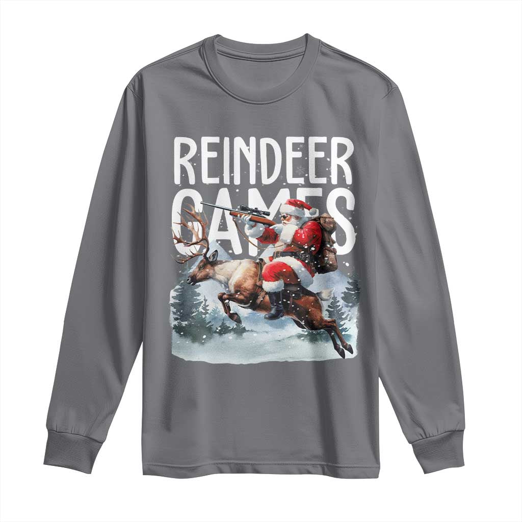 Christmas Hunting Long Sleeve Shirt Reindeer Game Santa Hunter Deer Season TS09 Charcoal Print Your Wear