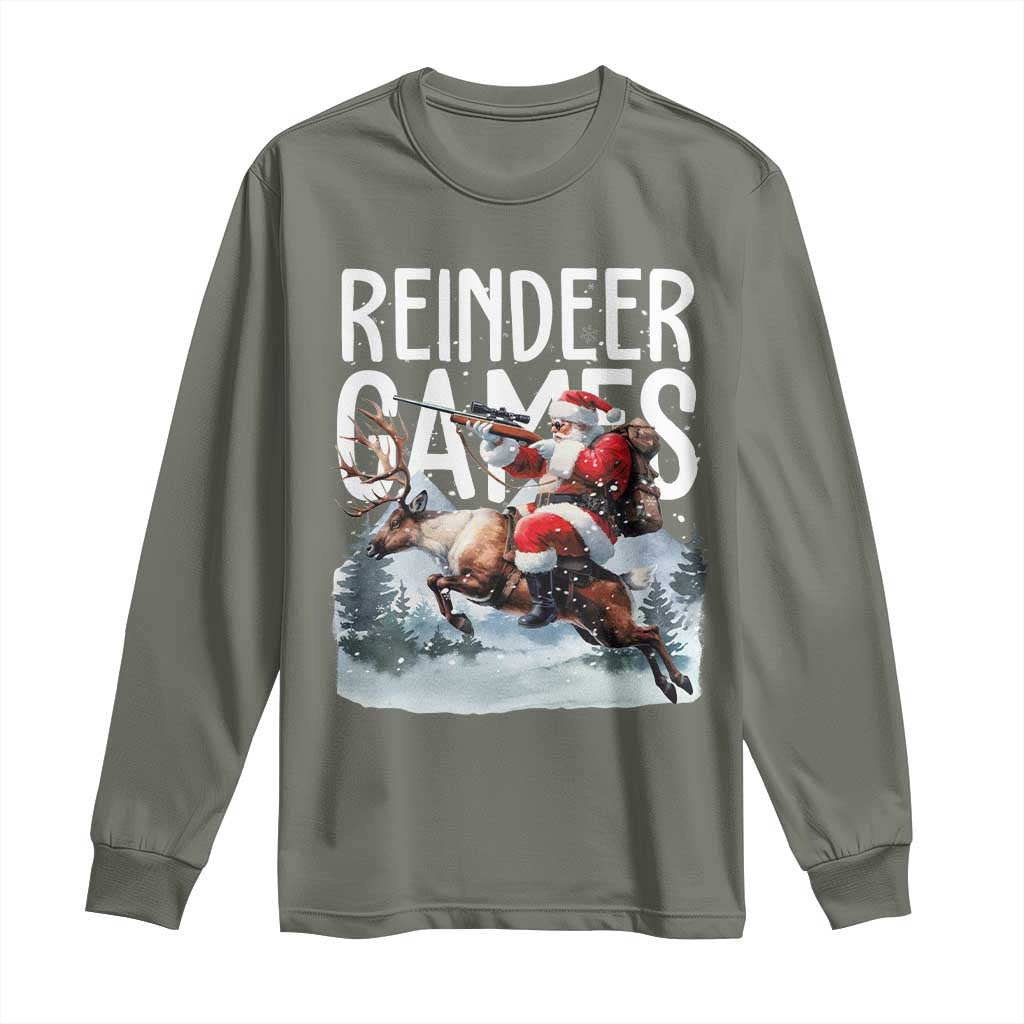 Christmas Hunting Long Sleeve Shirt Reindeer Game Santa Hunter Deer Season TS09 Military Green Print Your Wear