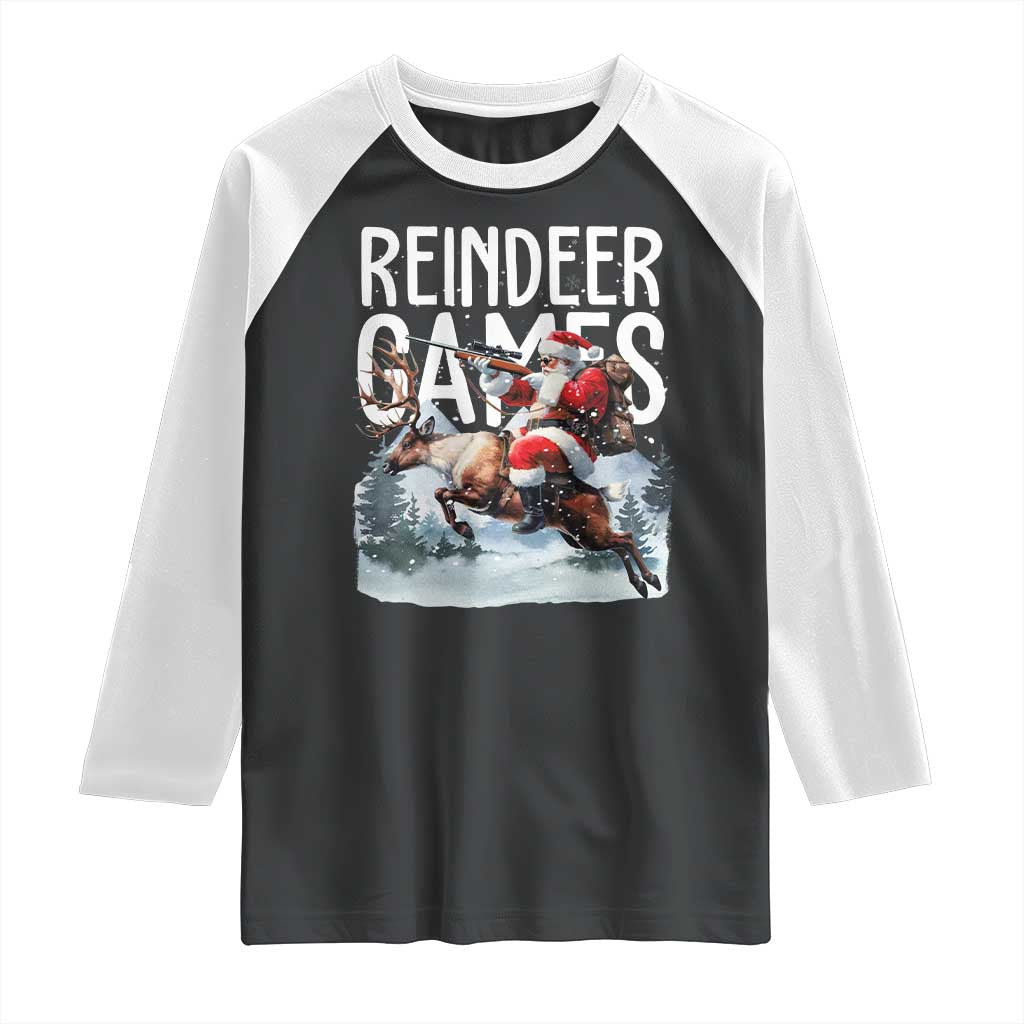 Christmas Hunting Raglan Shirt Reindeer Game Santa Hunter Deer Season TS09 Black White Print Your Wear