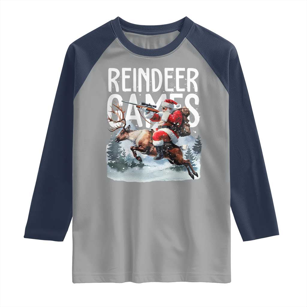 Christmas Hunting Raglan Shirt Reindeer Game Santa Hunter Deer Season TS09 Sport Gray Navy Print Your Wear