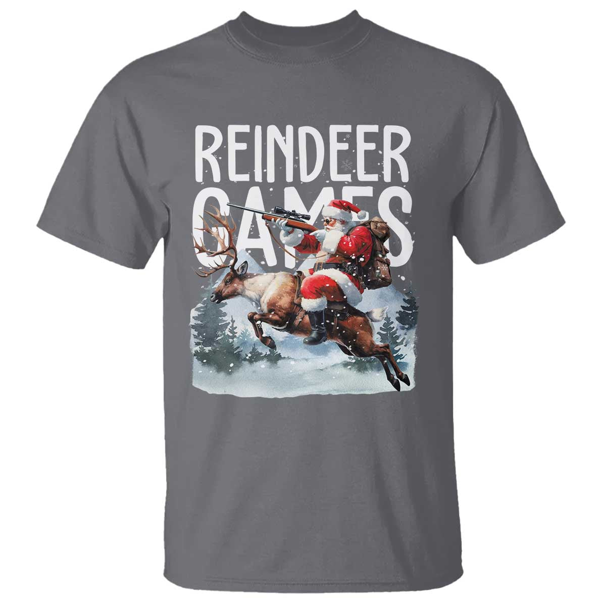 Christmas Hunting T Shirt Reindeer Game Santa Hunter Deer Season TS09 Charcoal Print Your Wear
