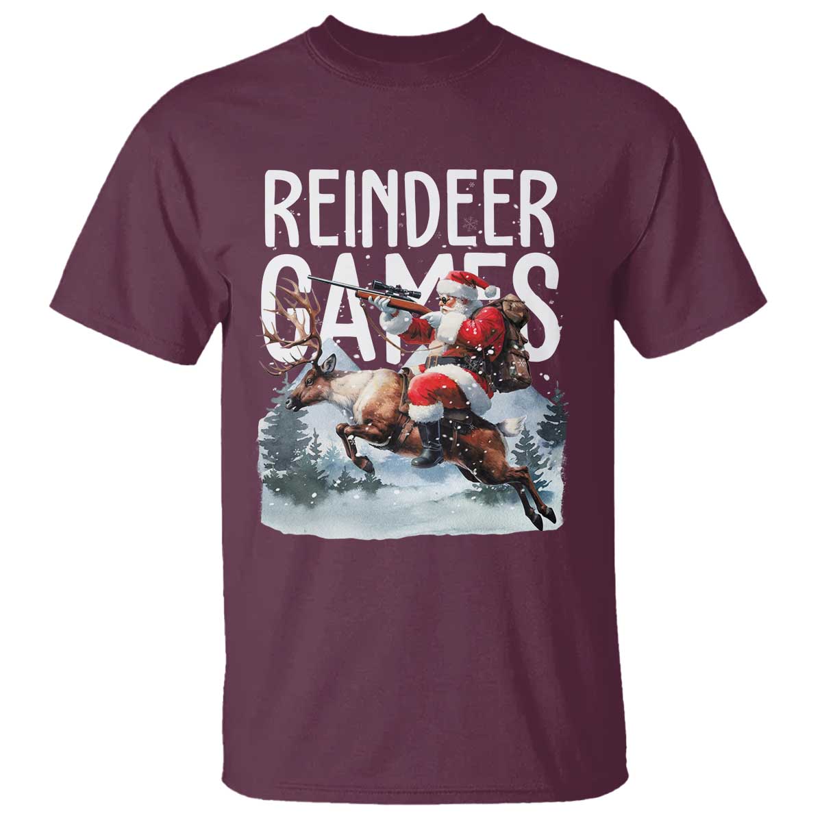 Christmas Hunting T Shirt Reindeer Game Santa Hunter Deer Season TS09 Maroon Print Your Wear