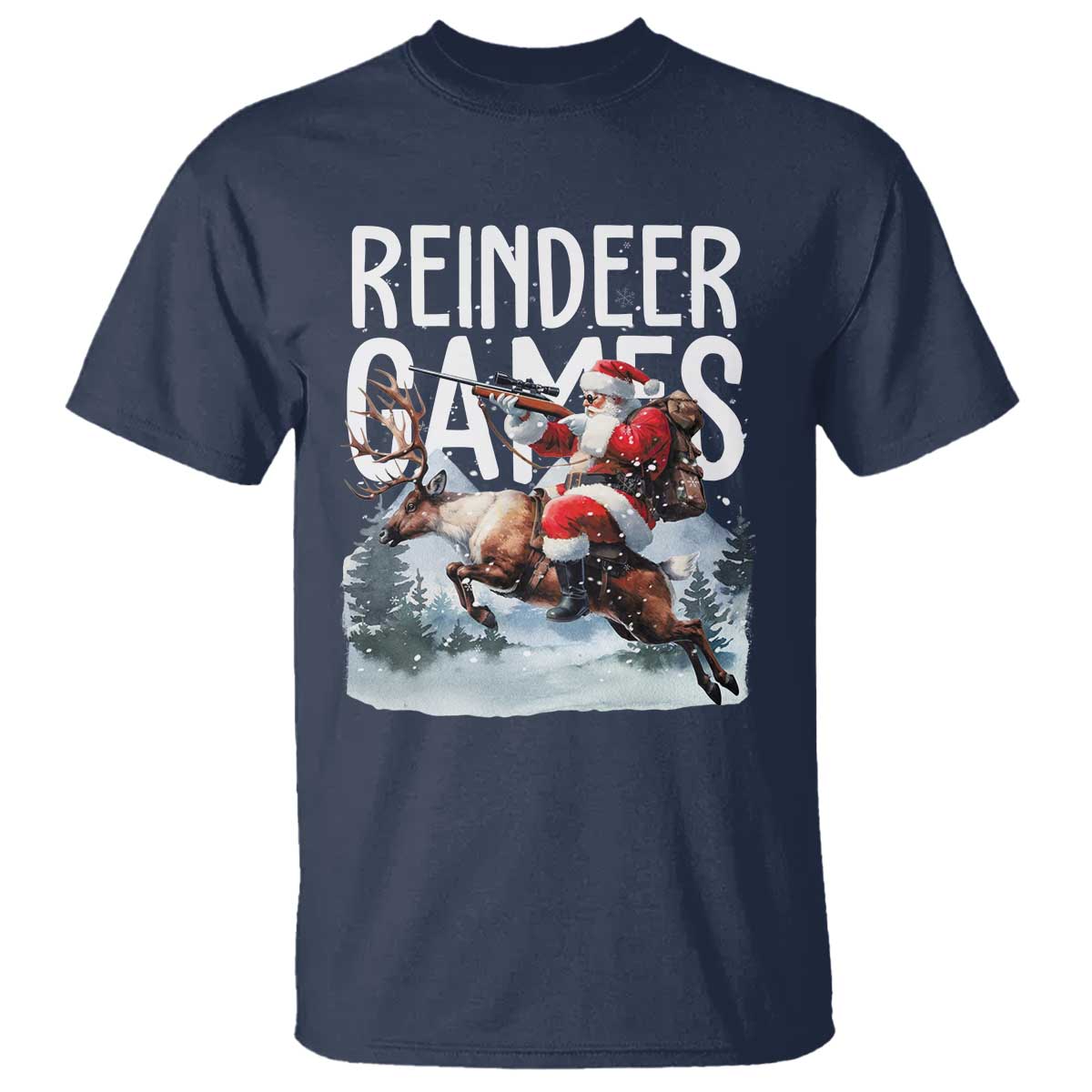 Christmas Hunting T Shirt Reindeer Game Santa Hunter Deer Season TS09 Navy Print Your Wear