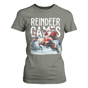 Christmas Hunting T Shirt For Women Reindeer Game Santa Hunter Deer Season TS09 Military Green Print Your Wear