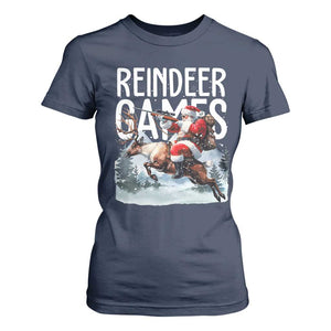 Christmas Hunting T Shirt For Women Reindeer Game Santa Hunter Deer Season TS09 Navy Print Your Wear