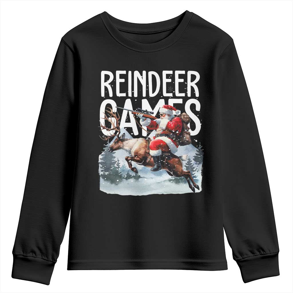 Christmas Hunting Youth Sweatshirt Reindeer Game Santa Hunter Deer Season TS09 Black Print Your Wear