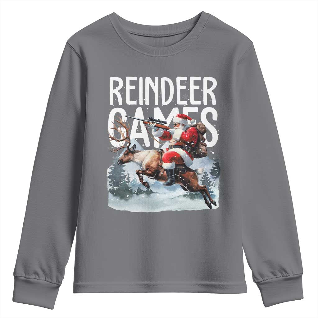 Christmas Hunting Youth Sweatshirt Reindeer Game Santa Hunter Deer Season TS09 Charcoal Print Your Wear