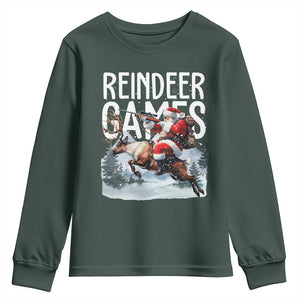 Christmas Hunting Youth Sweatshirt Reindeer Game Santa Hunter Deer Season TS09 Dark Forest Green Print Your Wear