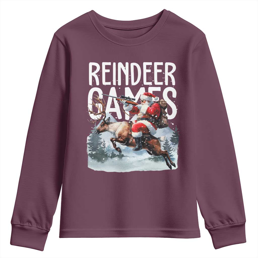 Christmas Hunting Youth Sweatshirt Reindeer Game Santa Hunter Deer Season TS09 Maroon Print Your Wear