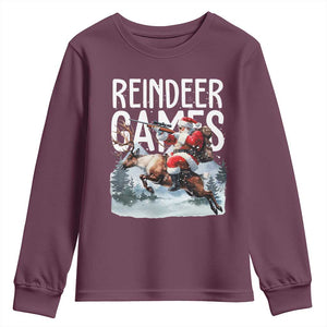 Christmas Hunting Youth Sweatshirt Reindeer Game Santa Hunter Deer Season TS09 Maroon Print Your Wear