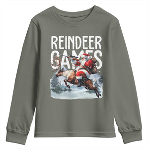 Christmas Hunting Youth Sweatshirt Reindeer Game Santa Hunter Deer Season TS09 Military Green Print Your Wear