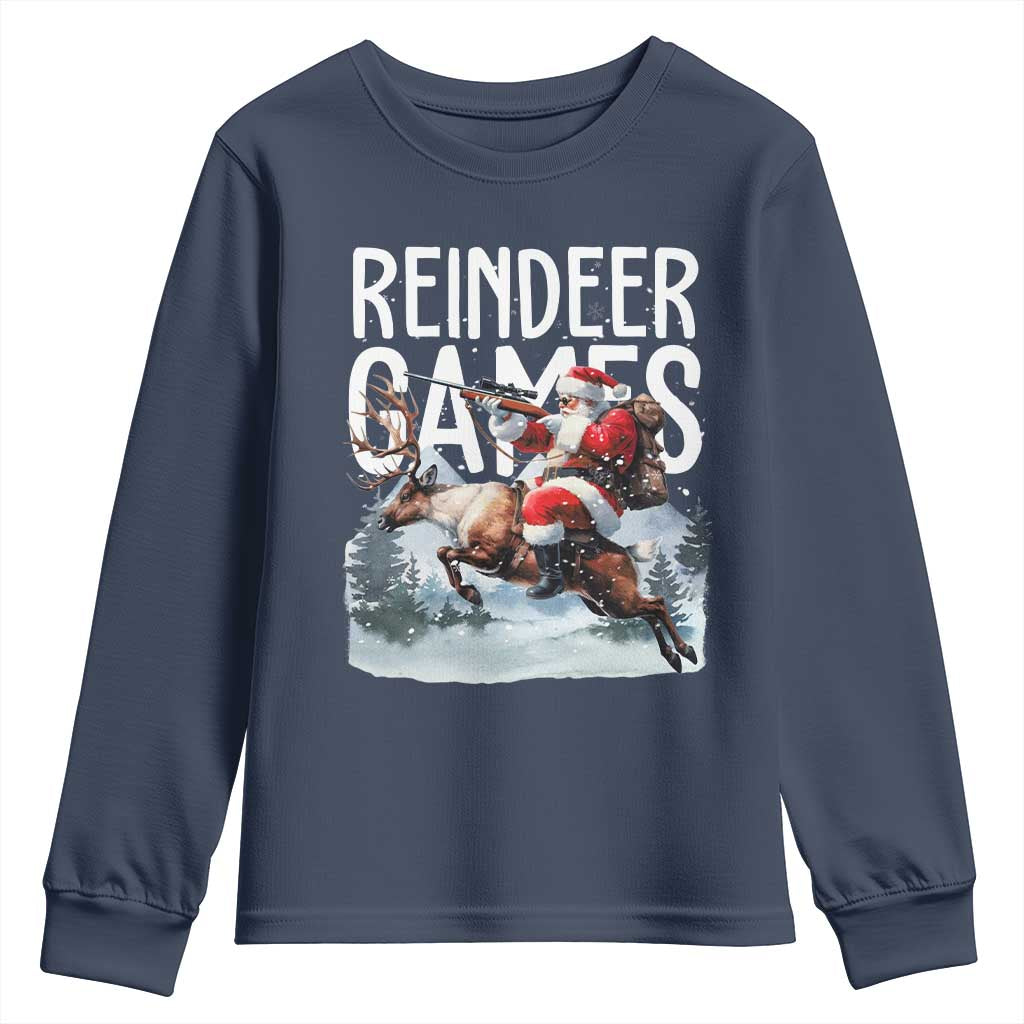 Christmas Hunting Youth Sweatshirt Reindeer Game Santa Hunter Deer Season TS09 Navy Print Your Wear