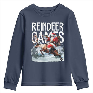 Christmas Hunting Youth Sweatshirt Reindeer Game Santa Hunter Deer Season TS09 Navy Print Your Wear