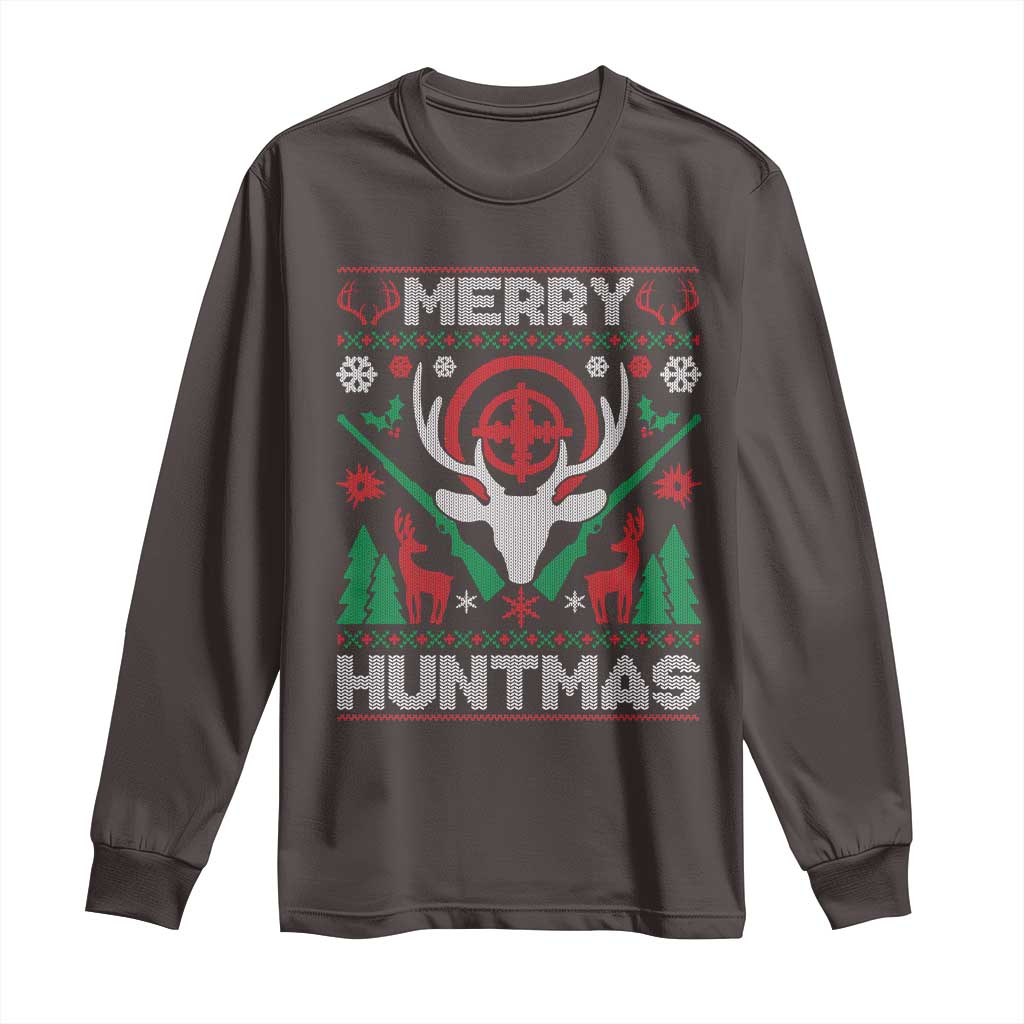 Christmas Hunting Long Sleeve Shirt Merry Huntmas Deer Season Hunter TS09 Dark Chocolate Print Your Wear