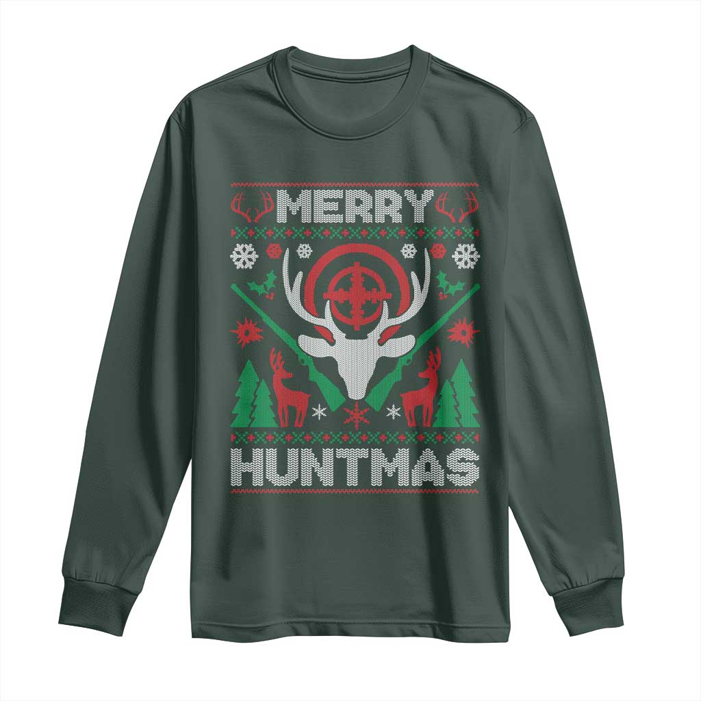 Christmas Hunting Long Sleeve Shirt Merry Huntmas Deer Season Hunter TS09 Dark Forest Green Print Your Wear