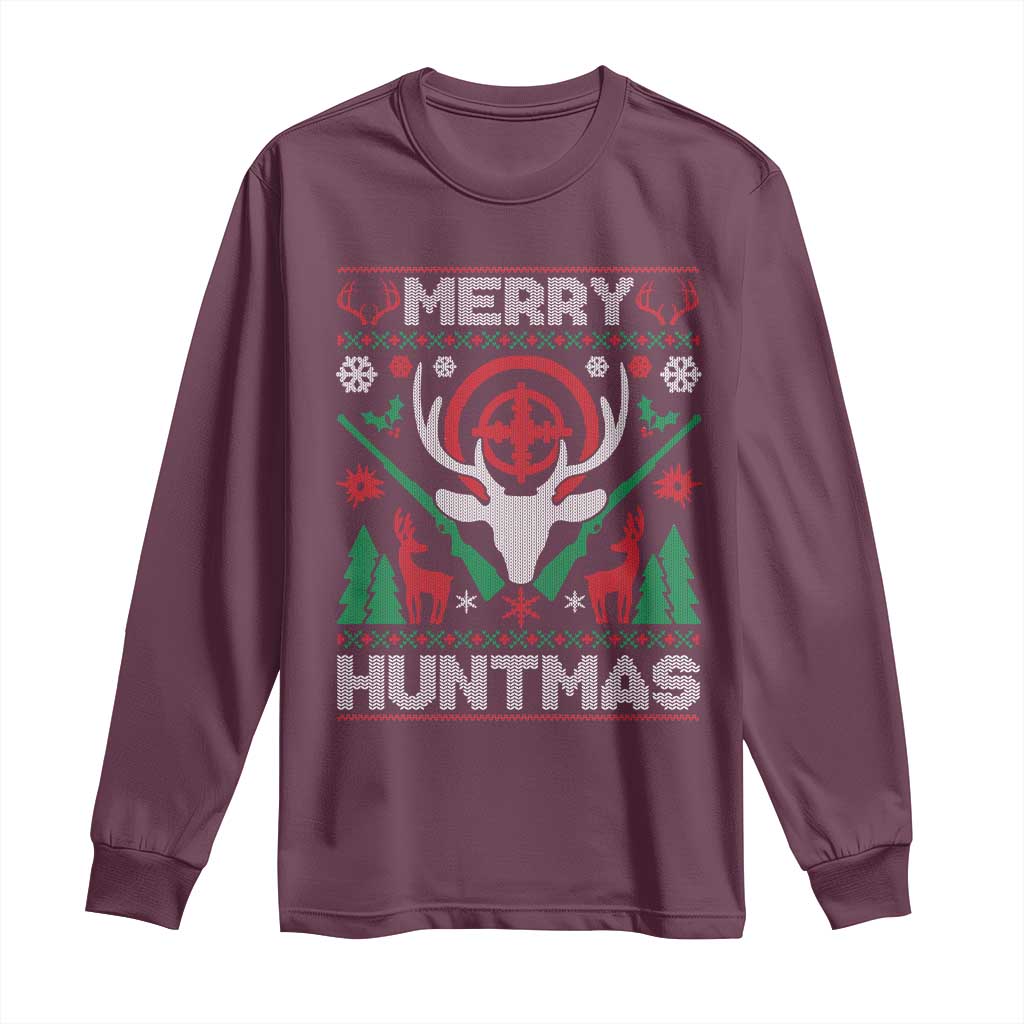 Christmas Hunting Long Sleeve Shirt Merry Huntmas Deer Season Hunter TS09 Maroon Print Your Wear