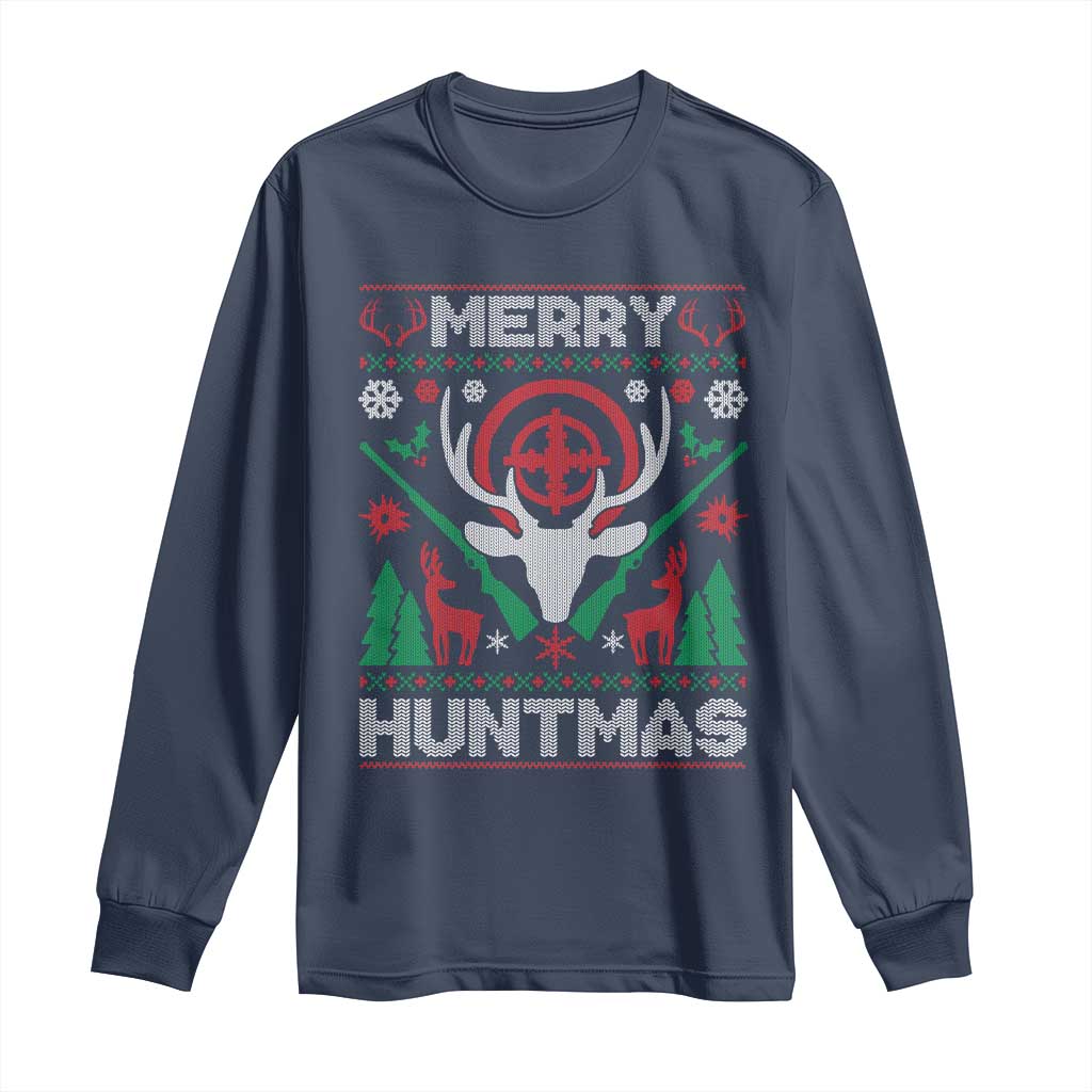 Christmas Hunting Long Sleeve Shirt Merry Huntmas Deer Season Hunter TS09 Navy Print Your Wear