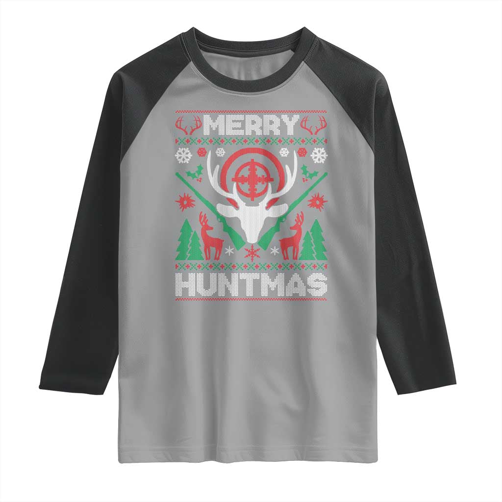 Christmas Hunting Raglan Shirt Merry Huntmas Deer Season Hunter TS09 Sport Gray Black Print Your Wear