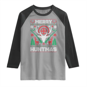 Christmas Hunting Raglan Shirt Merry Huntmas Deer Season Hunter TS09 Sport Gray Black Print Your Wear