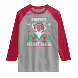 Christmas Hunting Raglan Shirt Merry Huntmas Deer Season Hunter TS09 Sport Gray Red Print Your Wear
