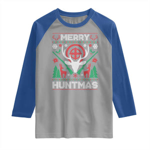 Christmas Hunting Raglan Shirt Merry Huntmas Deer Season Hunter TS09 Sport Gray Royal Print Your Wear