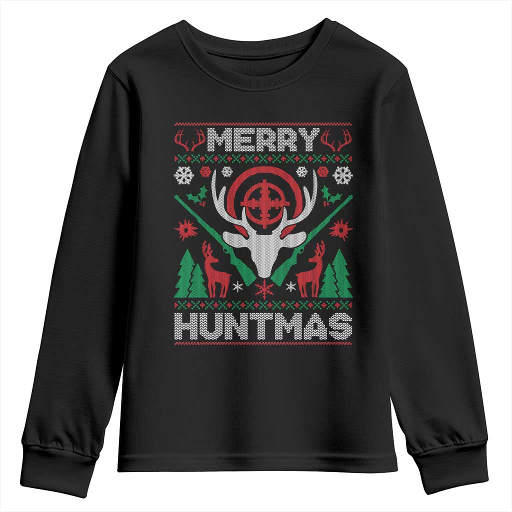 Christmas Hunting Youth Sweatshirt Merry Huntmas Deer Season Hunter TS09 Black Print Your Wear