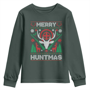 Christmas Hunting Youth Sweatshirt Merry Huntmas Deer Season Hunter TS09 Dark Forest Green Print Your Wear