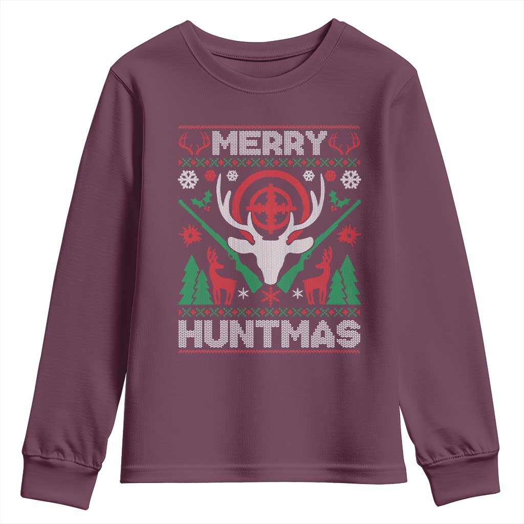 Christmas Hunting Youth Sweatshirt Merry Huntmas Deer Season Hunter TS09 Maroon Print Your Wear
