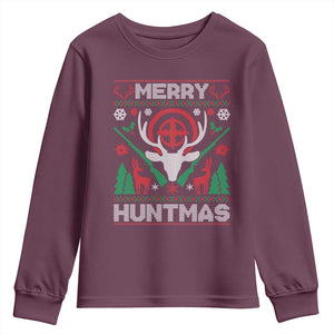 Christmas Hunting Youth Sweatshirt Merry Huntmas Deer Season Hunter TS09 Maroon Print Your Wear