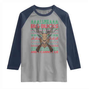 Christmas Hunting Raglan Shirt I Like Big Bucks And I Cannot Lie Deer Hunter TS09 Sport Gray Navy Print Your Wear