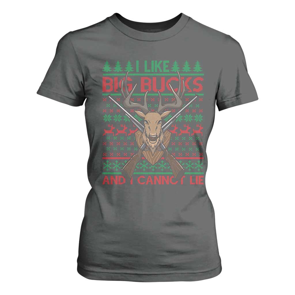 Christmas Hunting T Shirt For Women I Like Big Bucks And I Cannot Lie Deer Hunter TS09 Dark Heather Print Your Wear