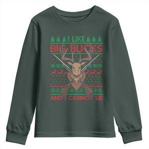 Christmas Hunting Youth Sweatshirt I Like Big Bucks And I Cannot Lie Deer Hunter TS09 Dark Forest Green Print Your Wear
