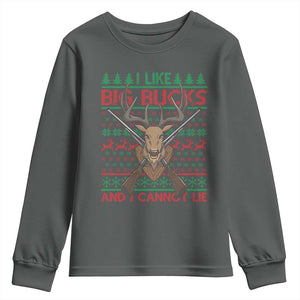 Christmas Hunting Youth Sweatshirt I Like Big Bucks And I Cannot Lie Deer Hunter TS09 Dark Heather Print Your Wear